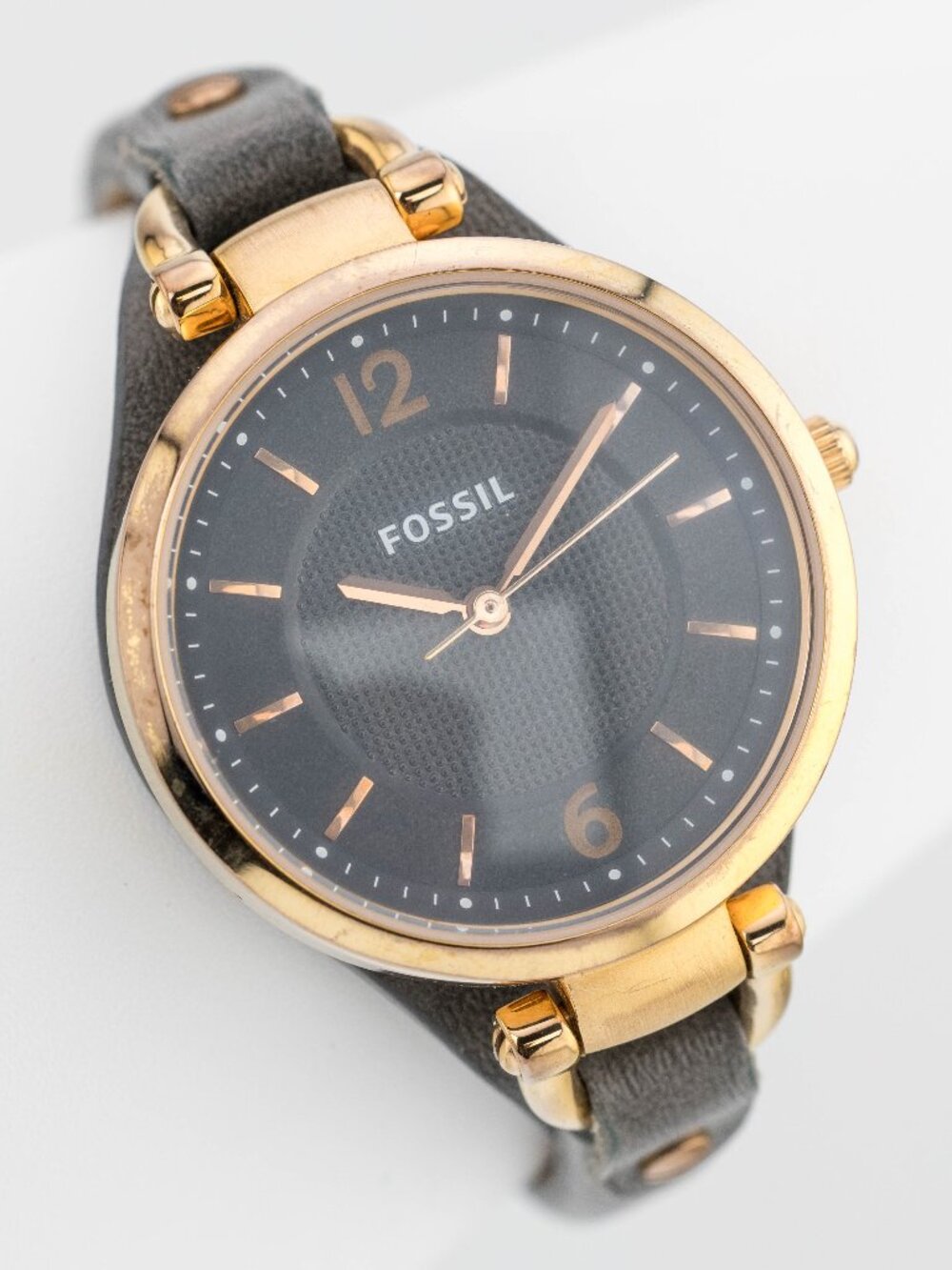 Fossil Georgia ES3077 Gray Leather Watch Quartz Analog Women’s Fresh Battery
